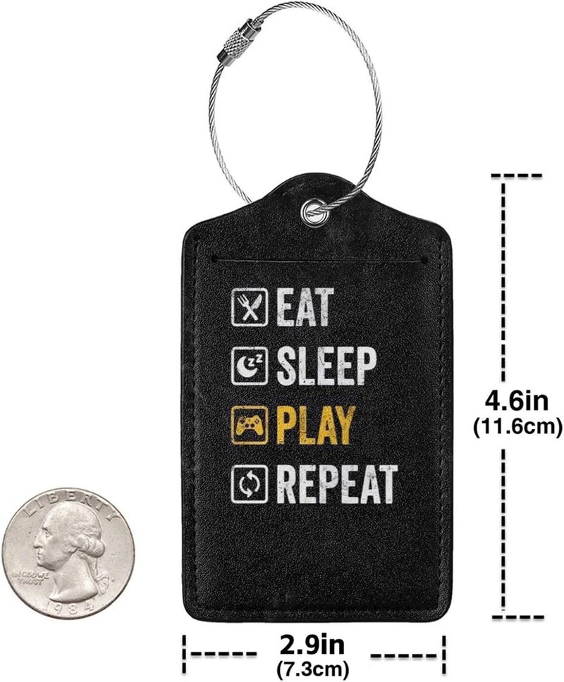 GACCAP 2 Pack Luggage Tags for Suitcase, Privacy Cover ID Label with Stainless Steel and Address Card for Travel Bag Backpack Cruise Ship Essentials Tag Men Boys - Eat Sleep Play Repeat - Image 4
